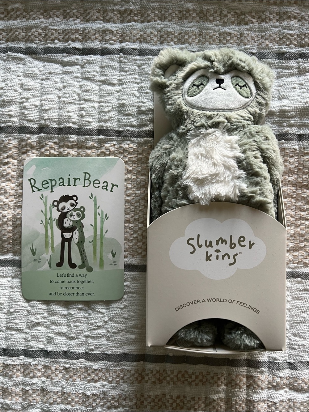 Slumberkins RepairBear Plush in Sage Green & Cream